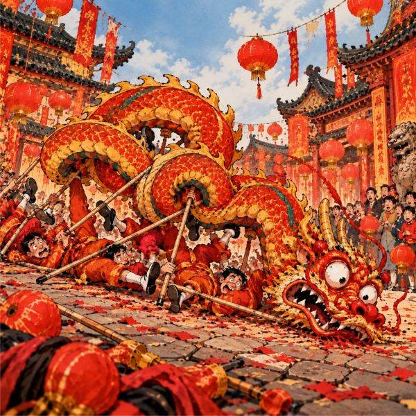 Dragonul chinezesc s-a poticnit. Ilustraţie concepută de MAKE Dragonul chinezesc s-a poticnit. Ilustraţie concepută de MAKE